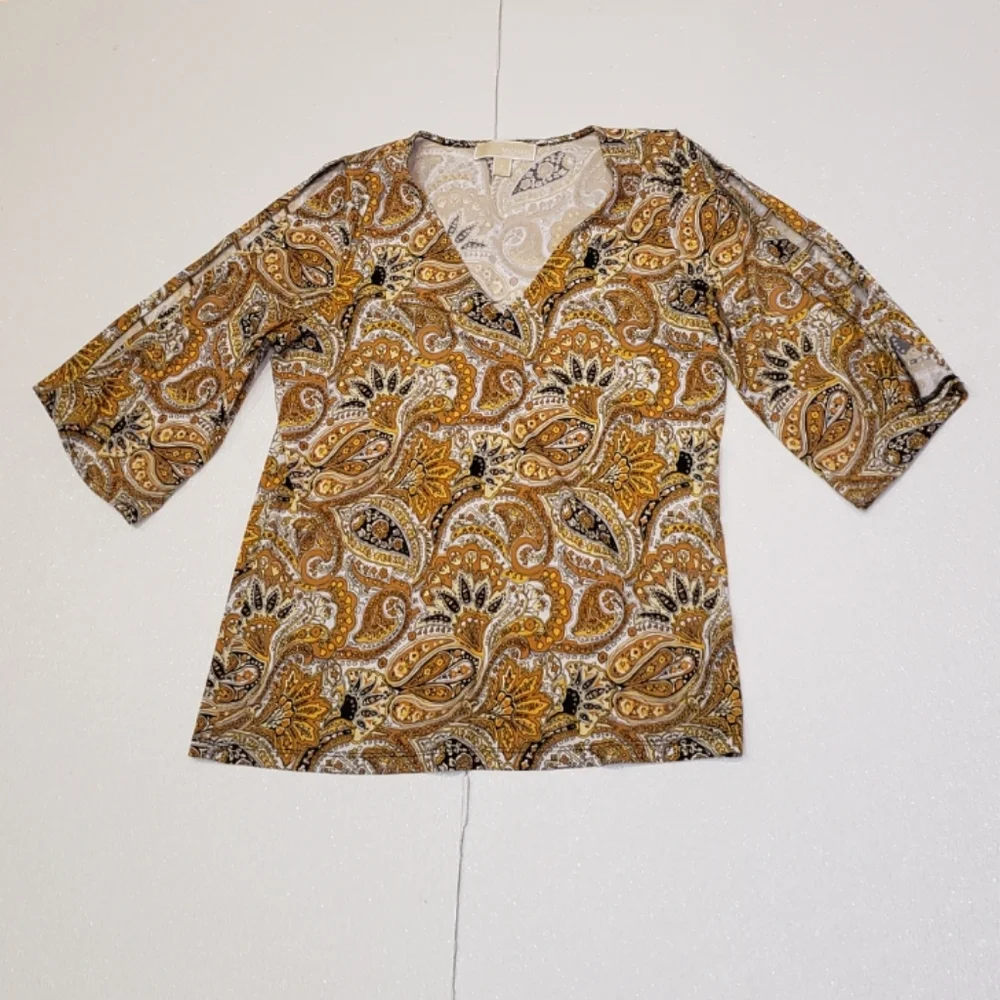 Michael Kors Paisley Yellow Gold and Black Printed Top